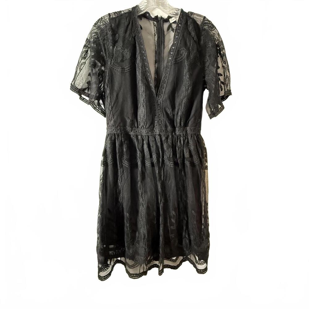 Whimsigoth Black Lace V Neck Dress SZ Large. ‎ Haute Monde  Little Black Dress